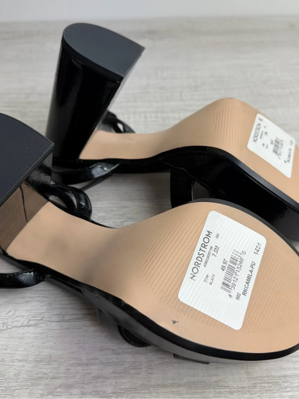 Nordstrom Rack Patent Black Platform Block-Heel Sandals with Ankle Strap 7.5 NWT